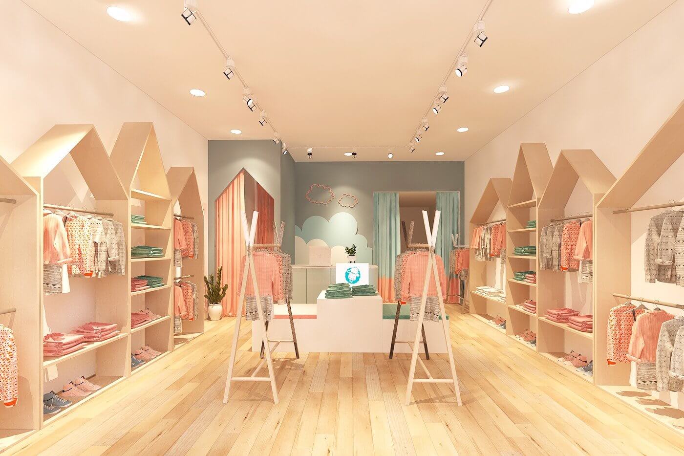 Tham khảo mẫu trang trí shop quần áo trẻ em đẹp, đáng yêu nhìn là mê