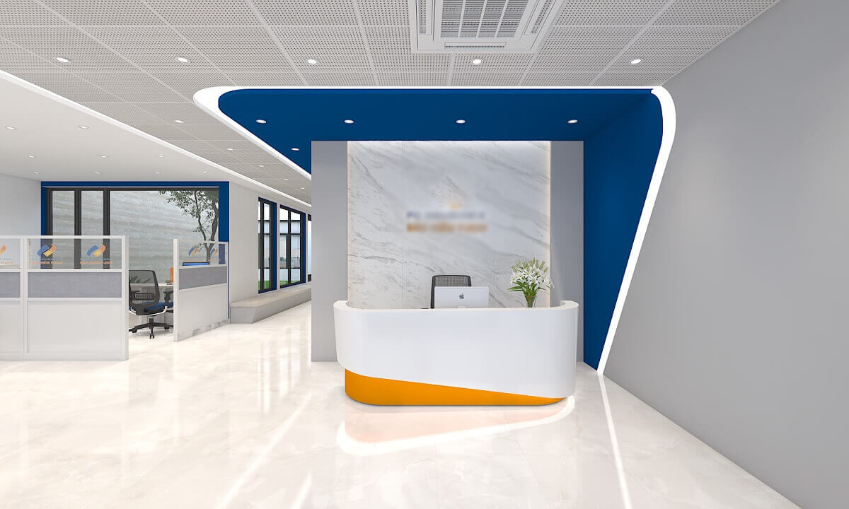 Quầy lễ tân cũng cần được chọn theo màu sắc hài hòa, ấn tượng