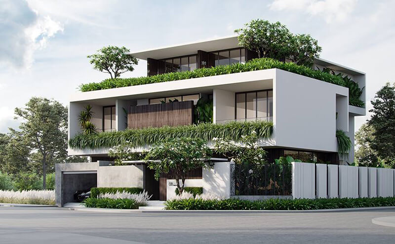 Thiết kế mặt tiền biệt thự phong cách hiện đại