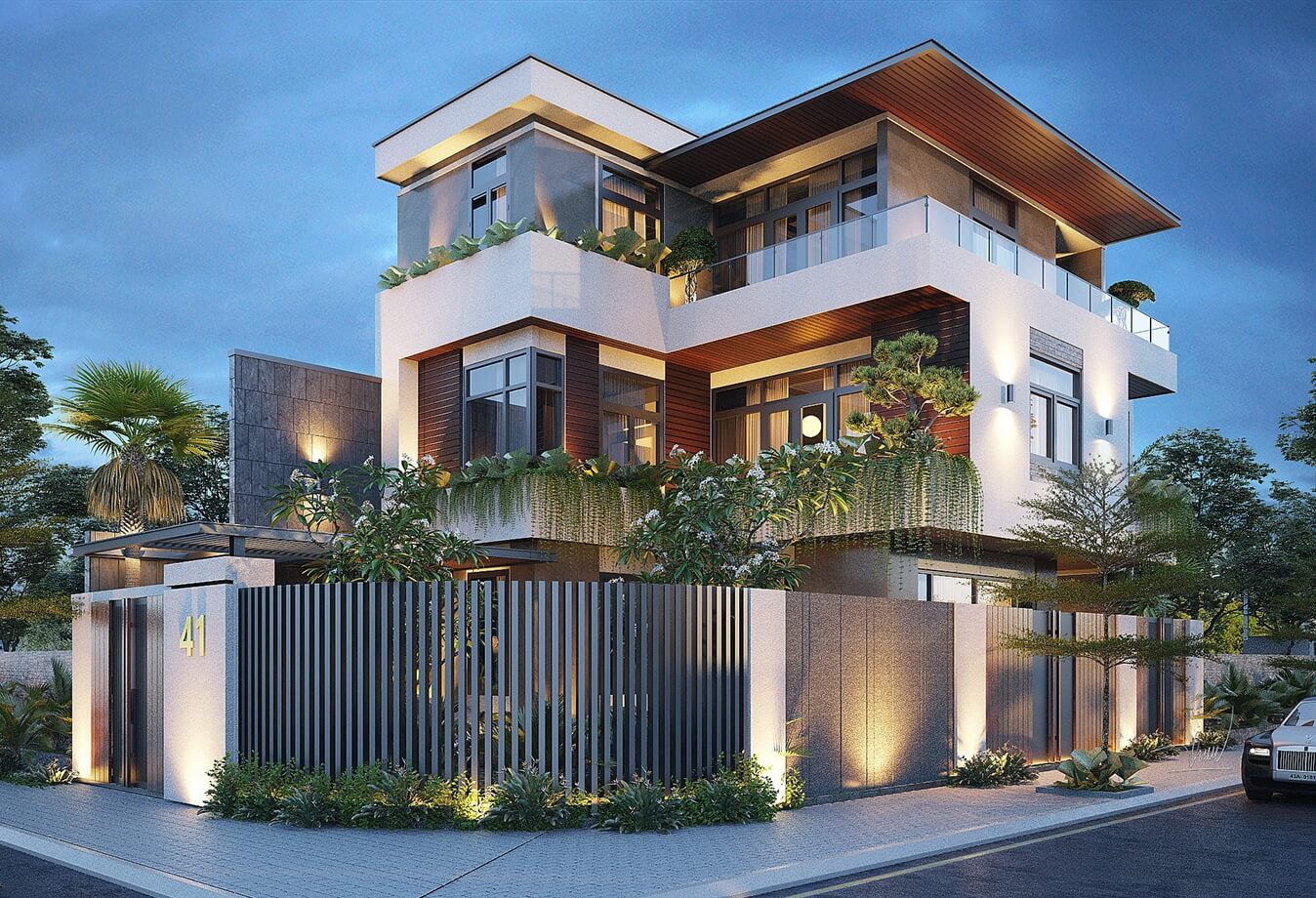 Thiết kế mặt tiền biệt thự phong cách hiện đại