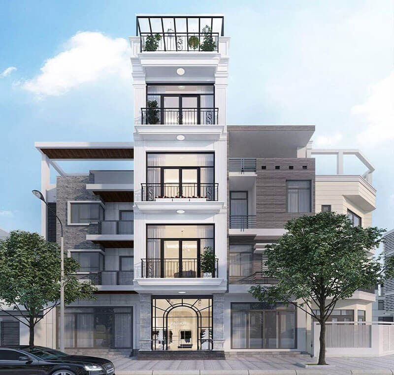 mẫu mặt tiền nhà 5 tầng đẹp không thể mắt