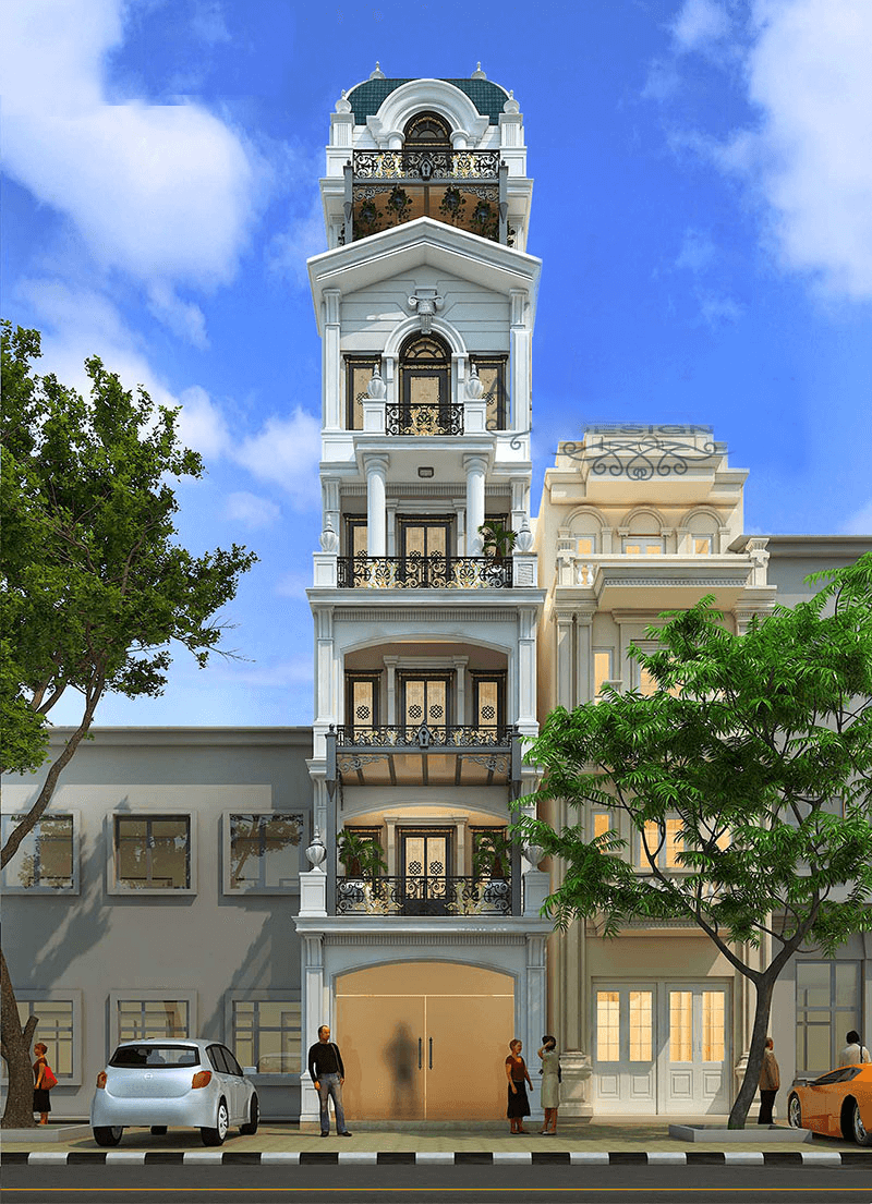 mẫu mặt tiền nhà 5 tầng đẹp không thể mắt