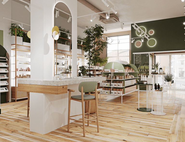 thiết kế nội thất cửa hàng mỹ phẩm Pendecor