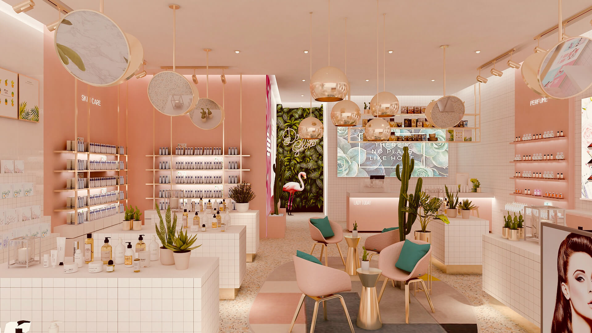 decor cửa hàng mỹ phẩm Pendecor