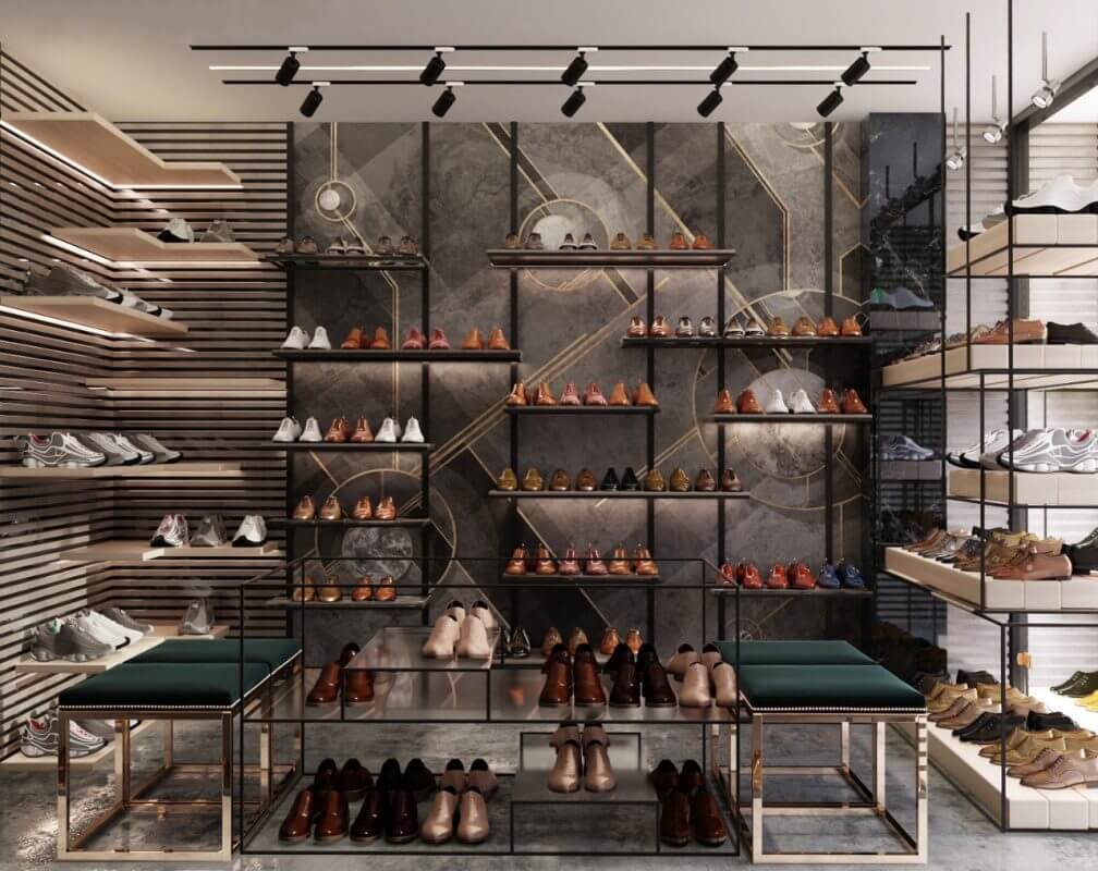 trang trí shop giày dép nam Pendecor