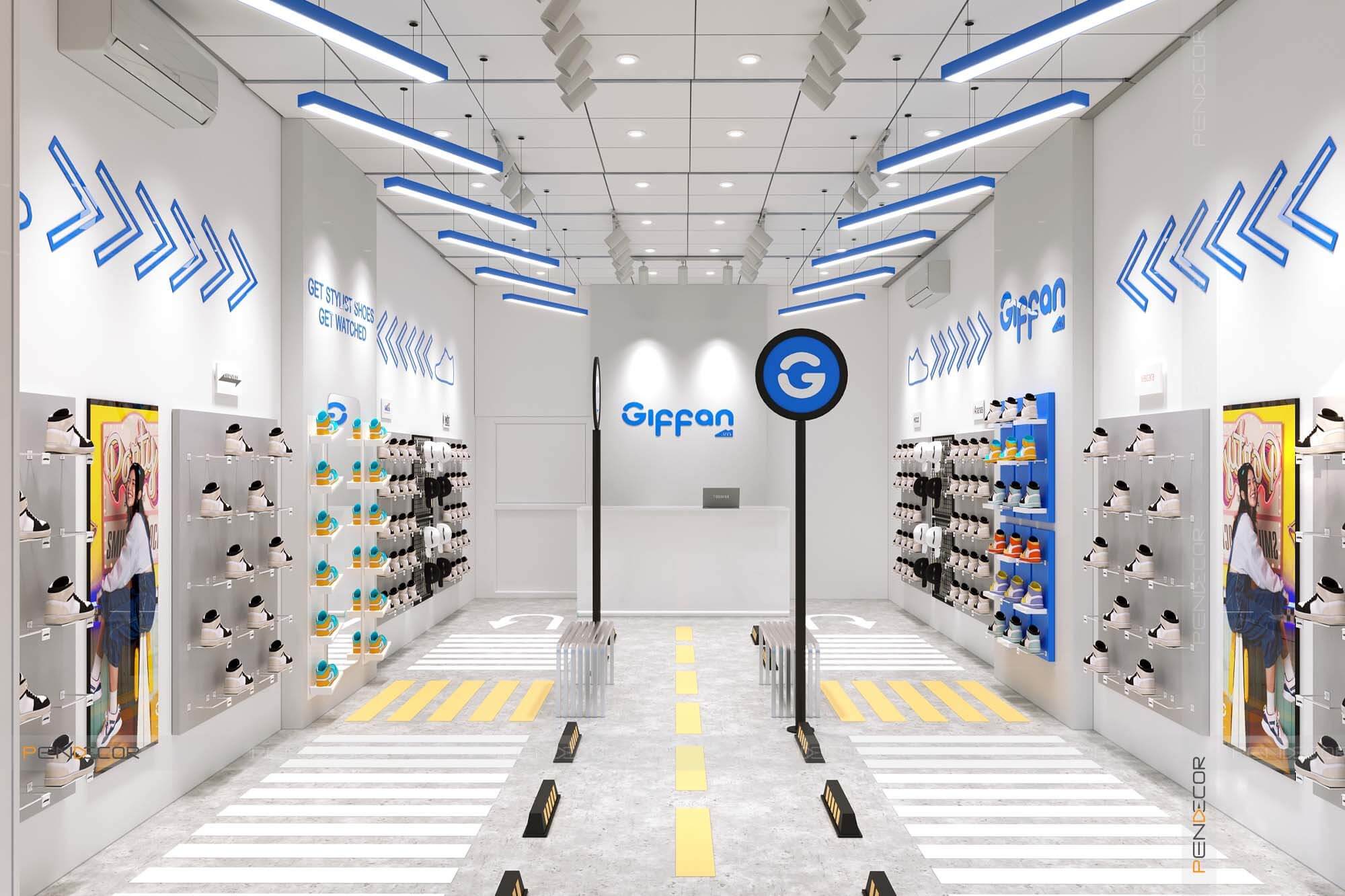 thiết kế shop giày nhỏ Pendecor