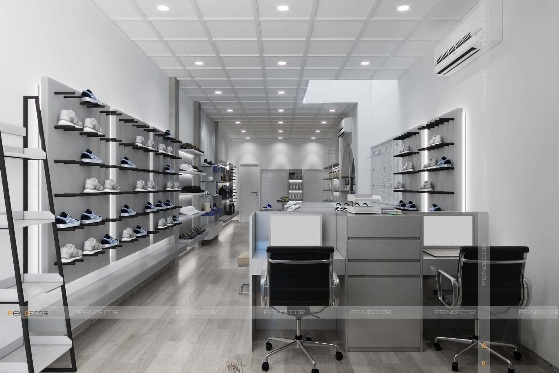 thiết kế cửa hàng giày dép diện tích nhỏ Pendecor