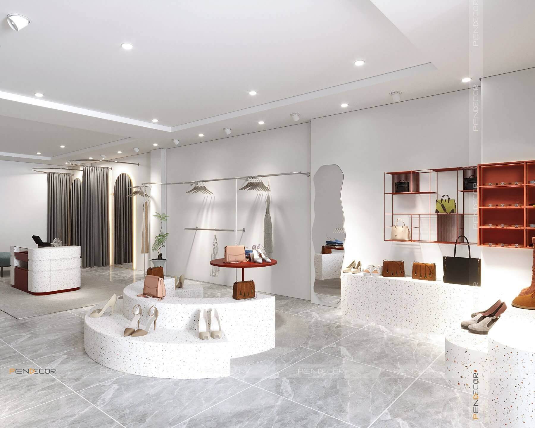 thiết kế cửa hàng giày dép Pendecor