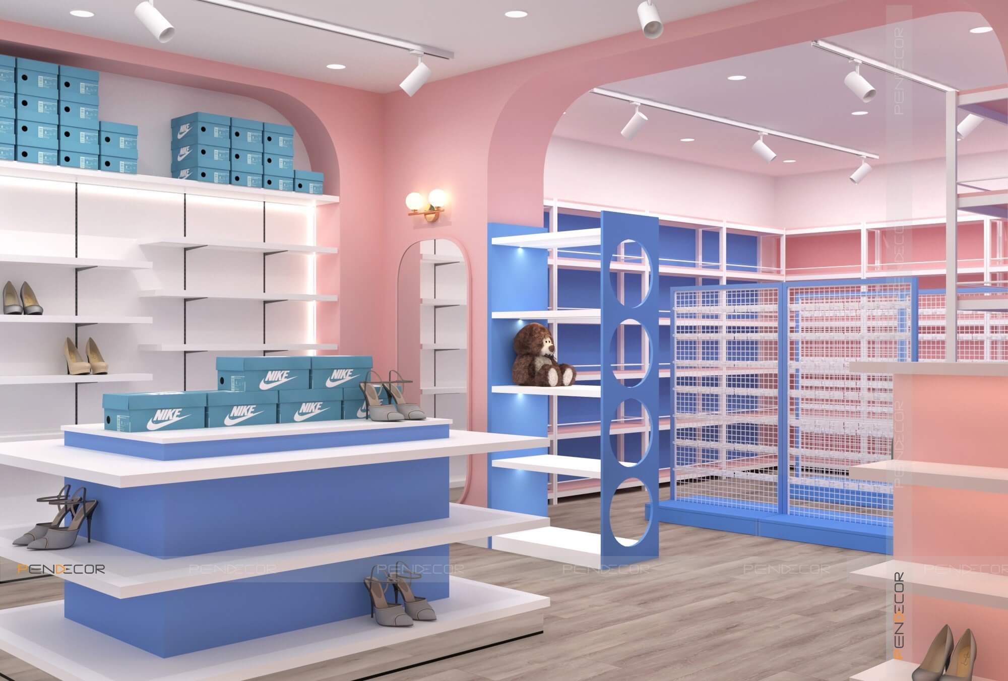 thiết kế nội thất showroom giày Pendecor