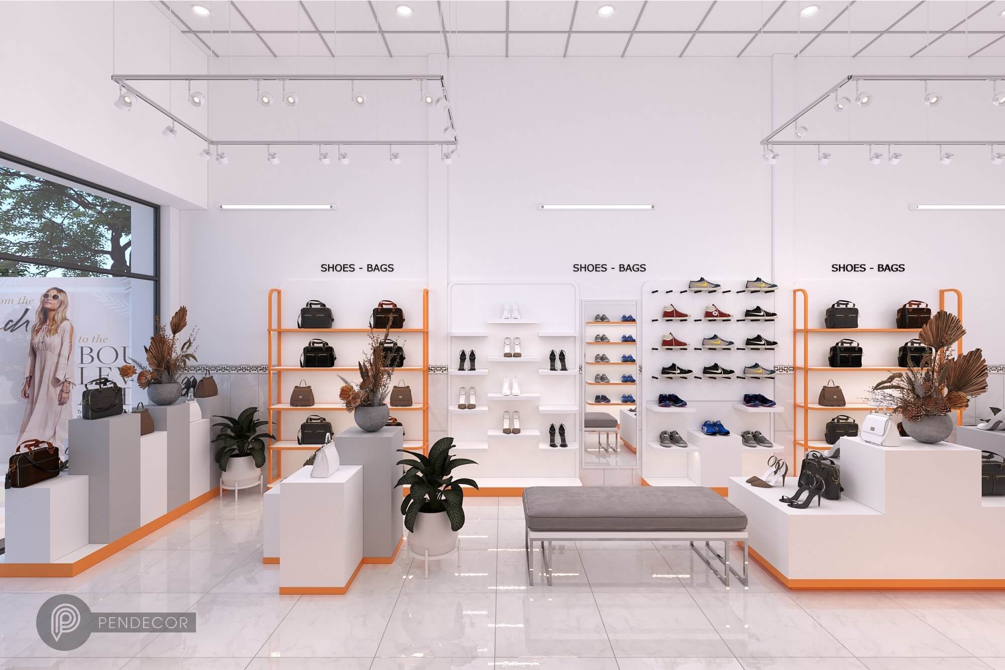 trang trí cửa hàng giày dép Pendecor