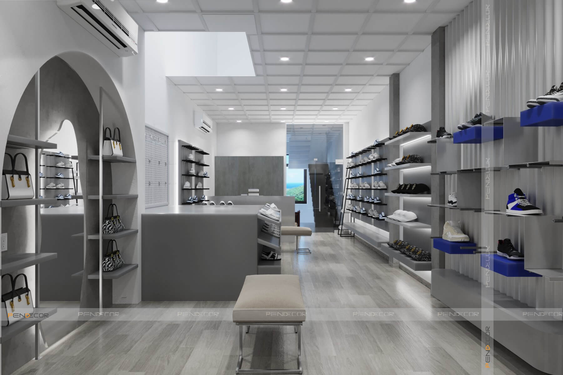 trang trí shop giày Pendecor