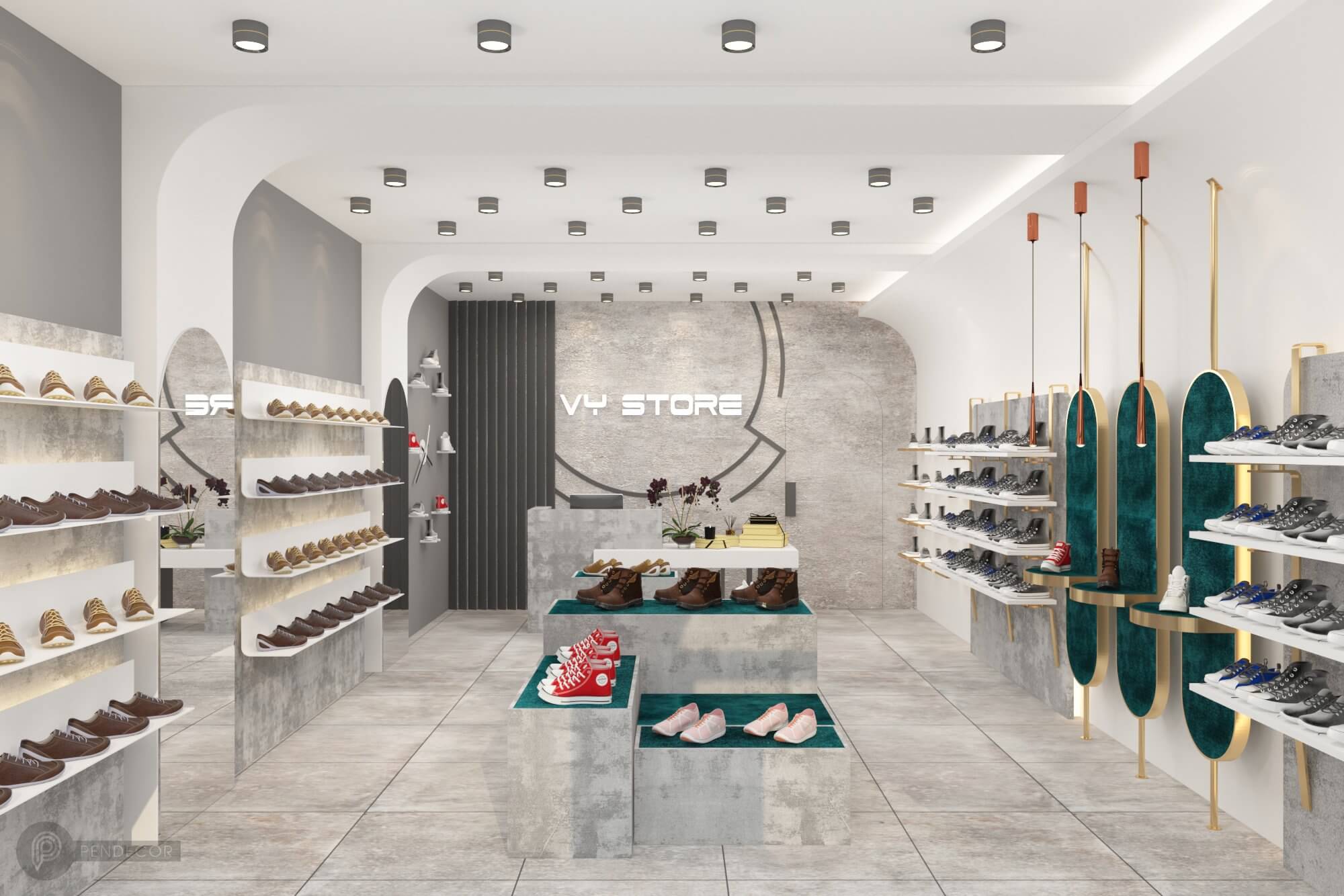 thiết kế cửa hàng giày dép diện tích nhỏ Pendecor