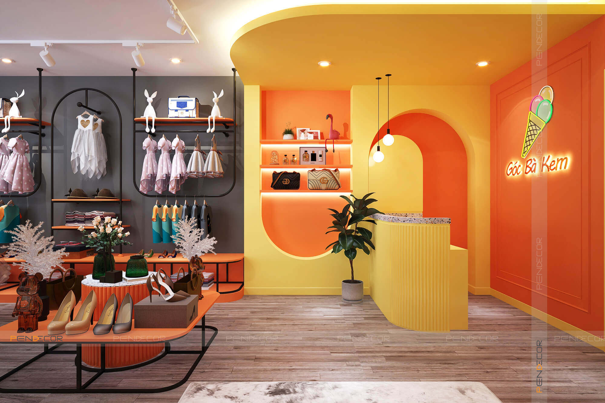 trang trí cửa hàng giày dép trẻ em Pendecor