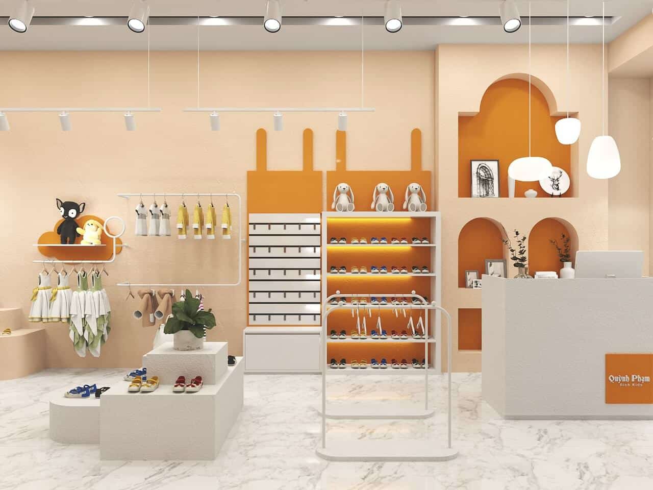 thiết kế cửa hàng giày dép trẻ em diện tích nhỏ Pendecor