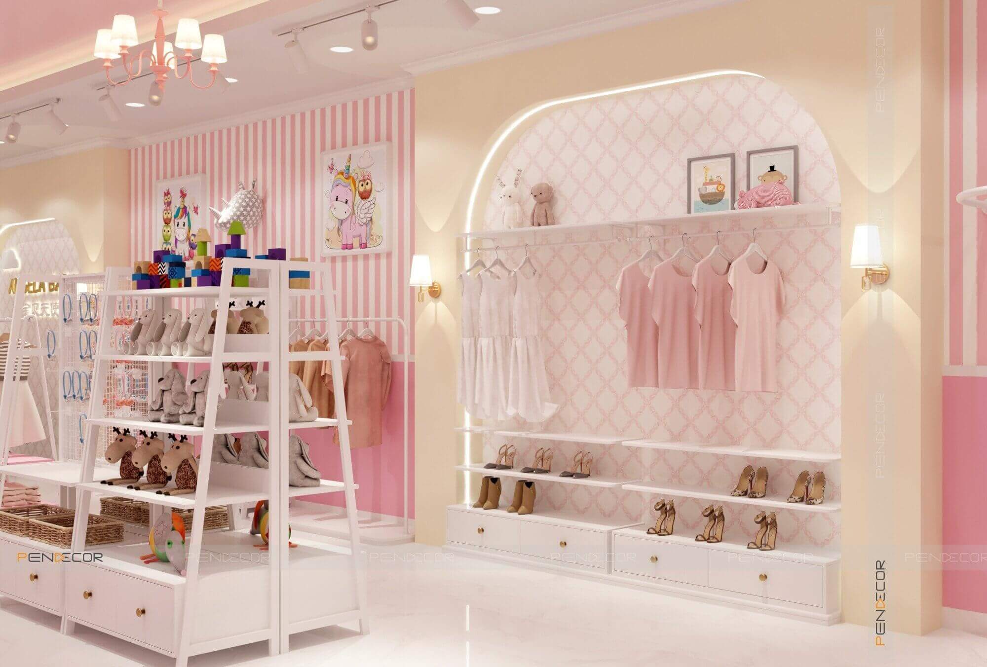 thiết kế shop giày dép trẻ em đẹp Pendecor