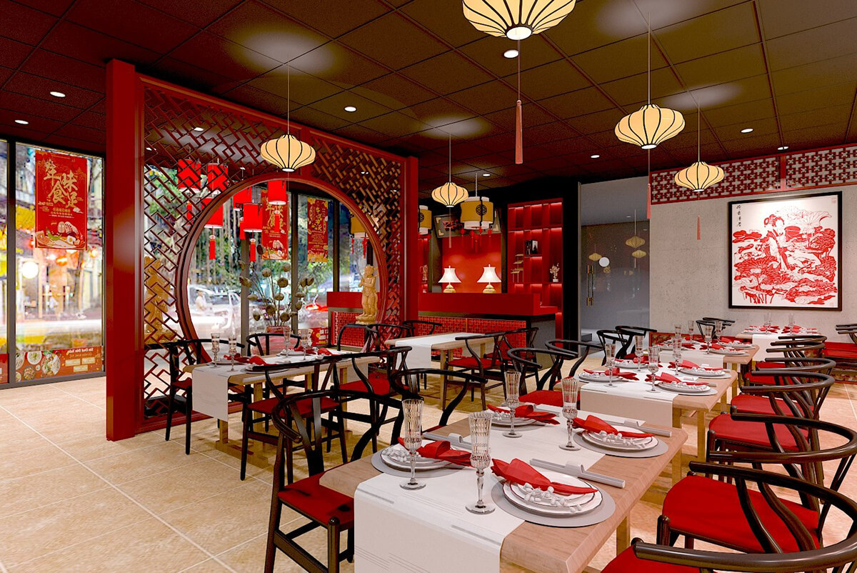 Mẫu bản vẽ thiết kế nhà hàng kiểu Hoa Pendecor