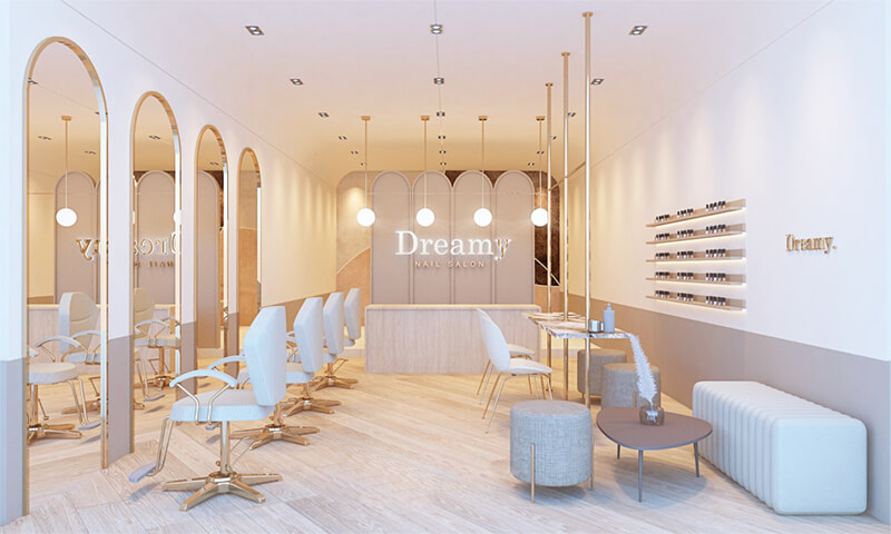 decor tiệm nail nhỏ Pendecor