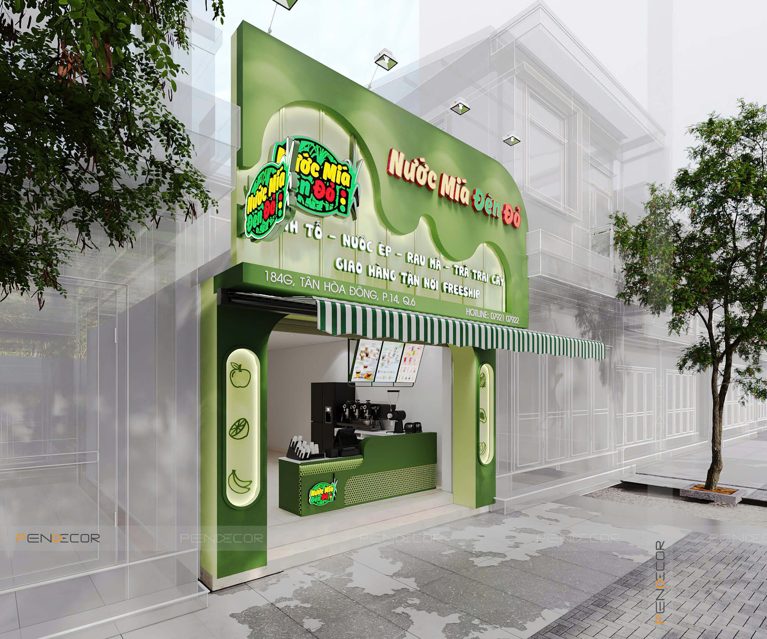 Thiết Kế Mặt Tiền Tiệm Nước Mía Đèn Đỏ