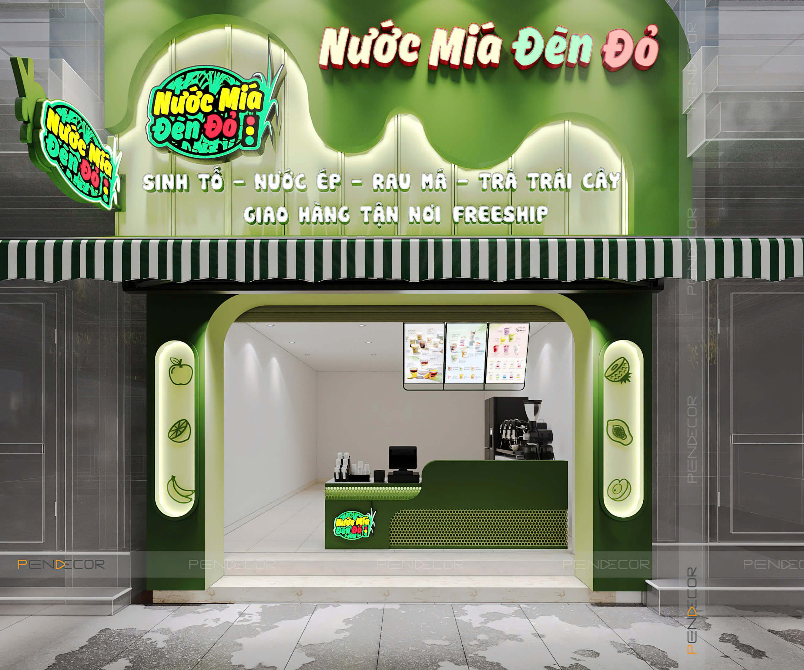 Thiết Kế Mặt Tiền Tiệm Nước Mía Đèn Đỏ