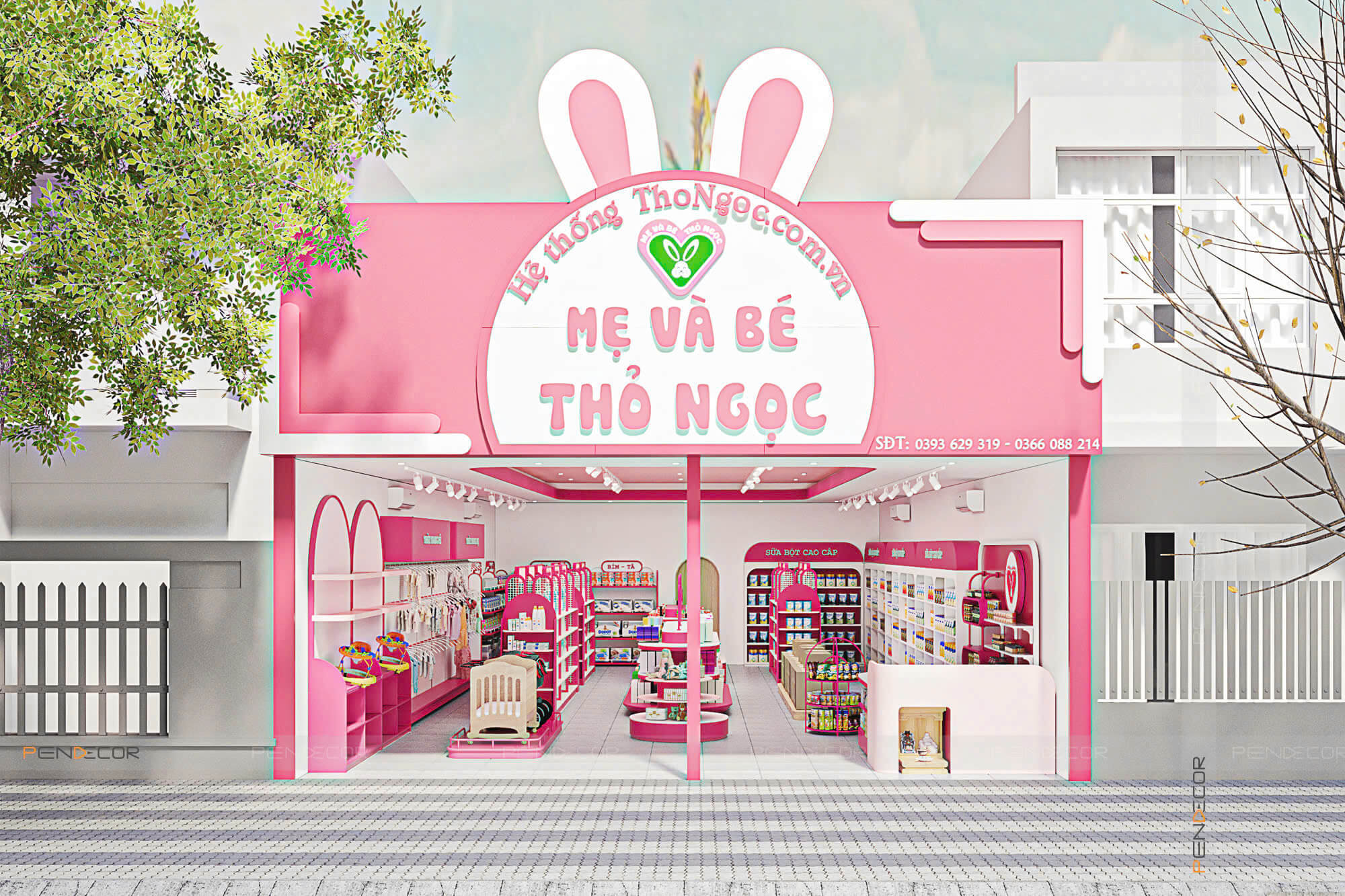 mẫu kệ shop mẹ và bé Pendecor