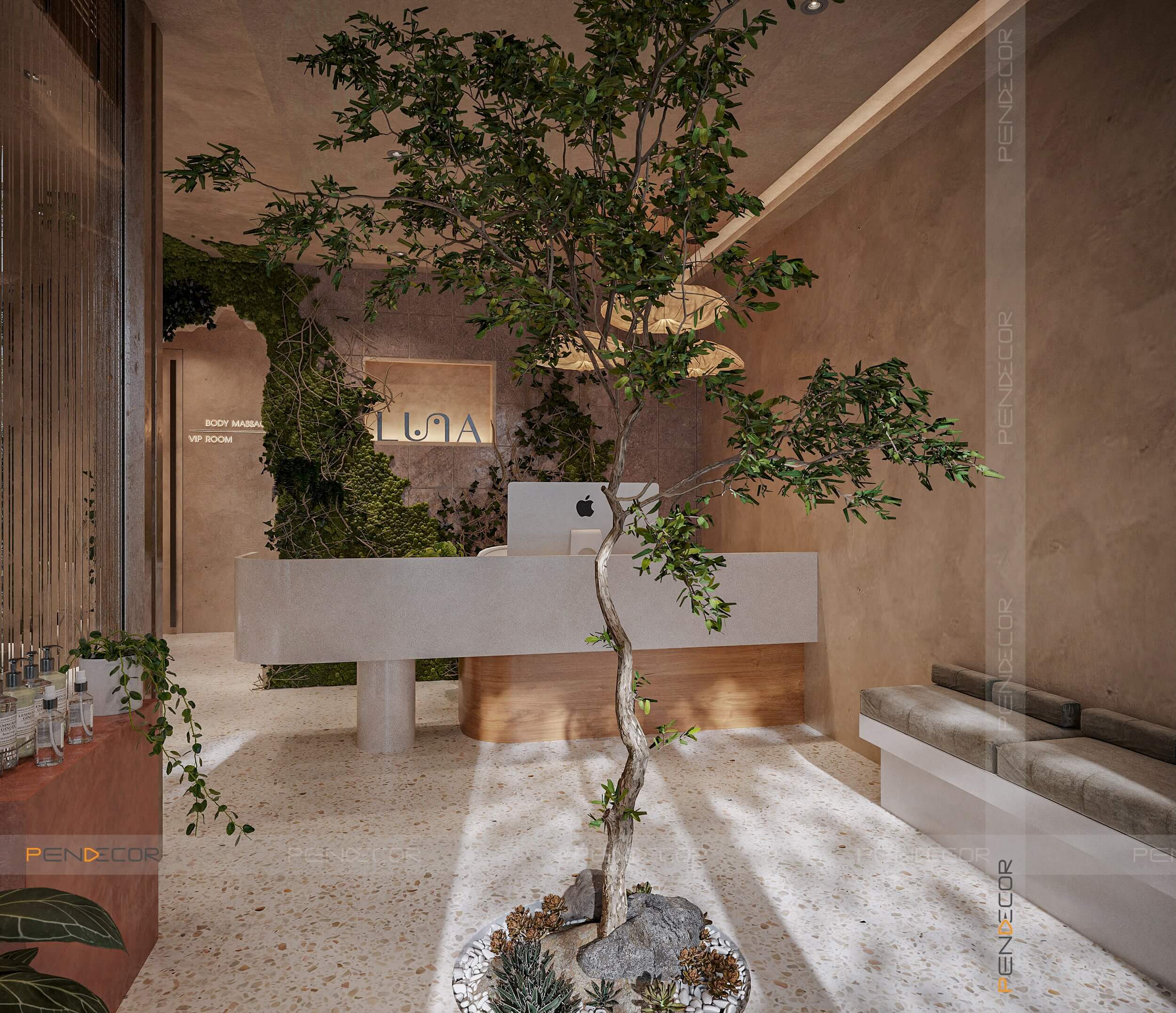 thiết kế quầy lễ tân đẹp Pendecor